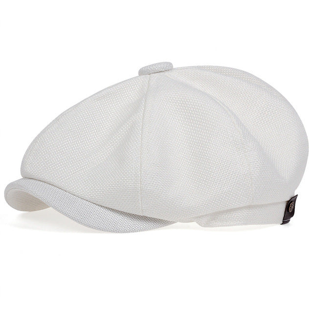 Vintage Linen Blend Octagonal Cap - Breathable Summer Style