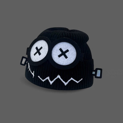 Glitch Robot Beanie - Tech-Inspired Knit Cap for Large Head Sizes | Windproof Commuter Hat