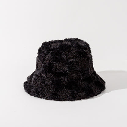 Autumn Winter Checkerboard Fleece-Lined Fisherman Hat - Long Pile, Thickened for Skiing & Outdoor Commute