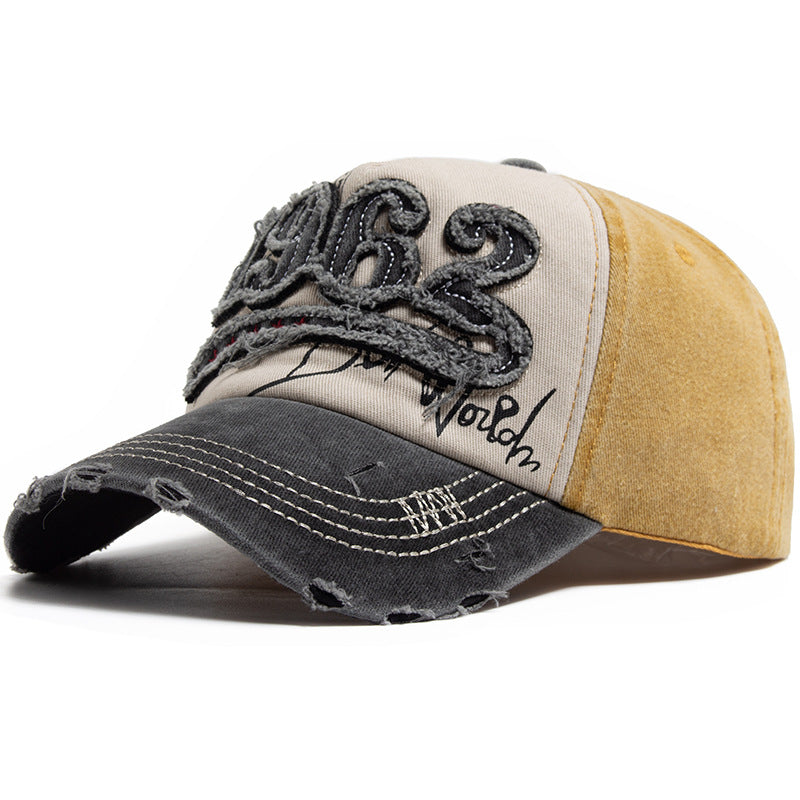 Vintage 1962 Distressed Baseball Cap - Washed Cotton Patchwork Hat with Embroidery and Adjustable Strap