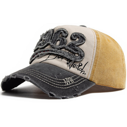 Vintage 1962 Distressed Baseball Cap - Washed Cotton Patchwork Hat with Embroidery and Adjustable Strap