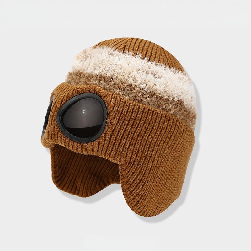 Pilot Goggles-Embellished Knitted Beanie for Unisex, Autumn Winter Warm Ski Hat, Trendy Versatile Cold-Protection Headwear