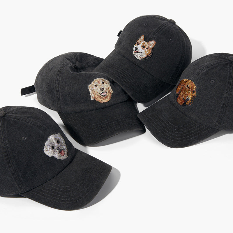 Gorra de béisbol vintage negra lavada con bordado de perro | Gorra ajustable para amantes de las mascotas