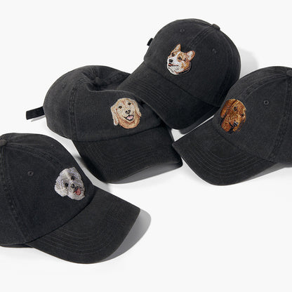 Gorra de béisbol vintage negra lavada con bordado de perro | Gorra ajustable para amantes de las mascotas
