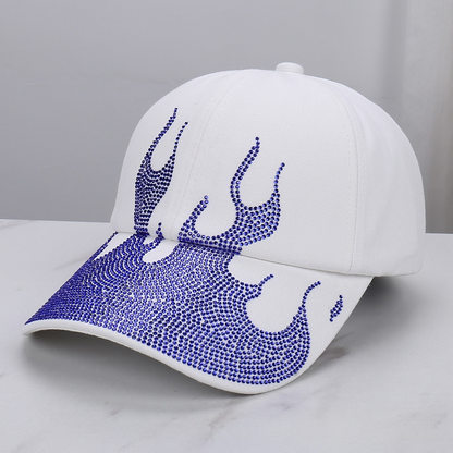 Rhinestone Flame Baseball Cap Bling Bling Fire Pattern Diamond Hat