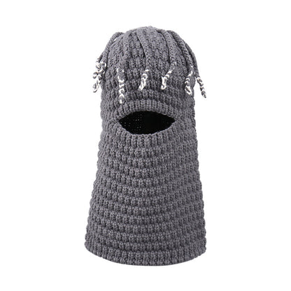 Knitted Beanie for Unisex, Autumn Winter Funny Ear-Warming Mask-Integrated Cap, Trendy Headwear