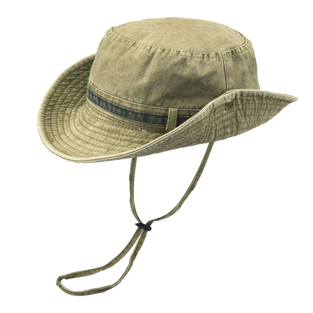Sombrero para el sol, sombrero Boonie, sombrero de cubo de algodón lavado, plegable, para pesca al aire libre, sombrero de caza, correa ajustable para la barbilla para hombres y mujeres