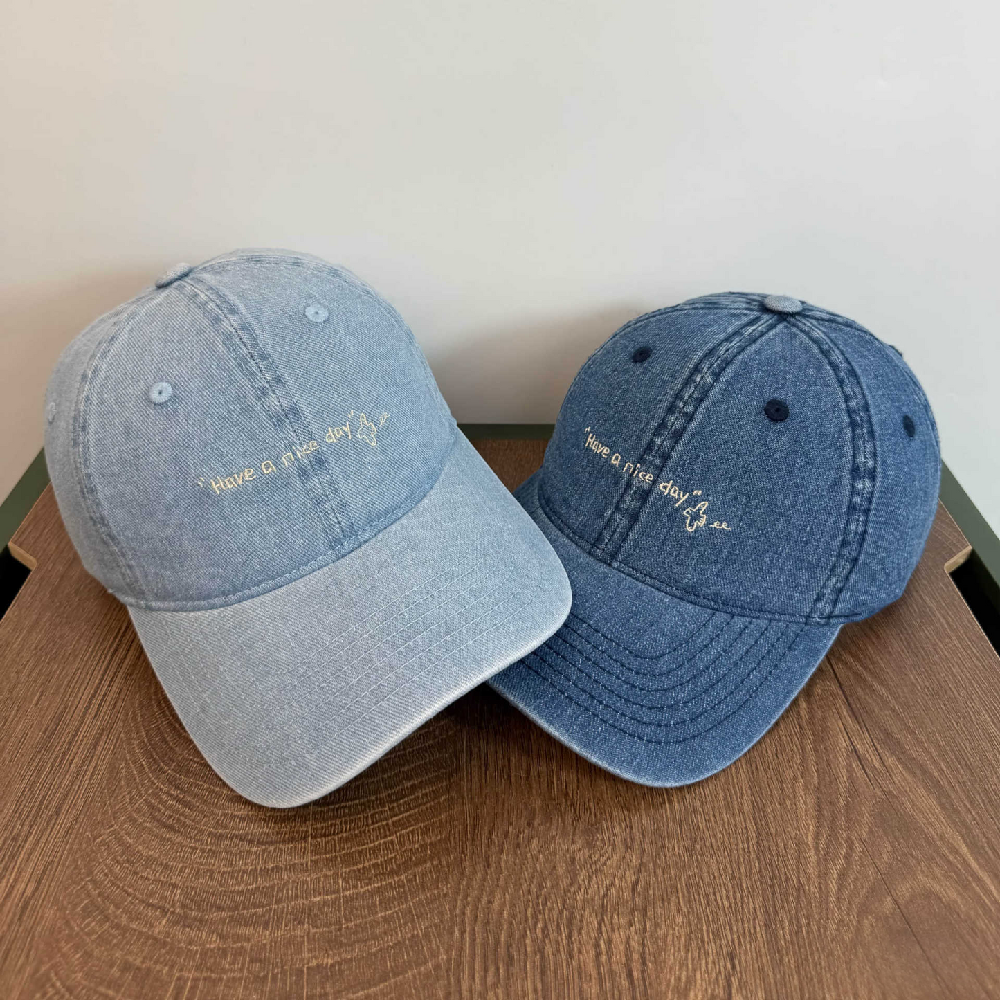 Have A Nice Day Distressed Denim Baseball Cap Cute Dog Embroidery Washed Cotton Hat