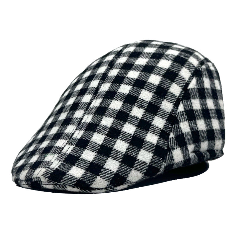 Houndstooth Beret & Newsboy Cap - Vintage British Style Autumn Winter Unisex Hat with Brim