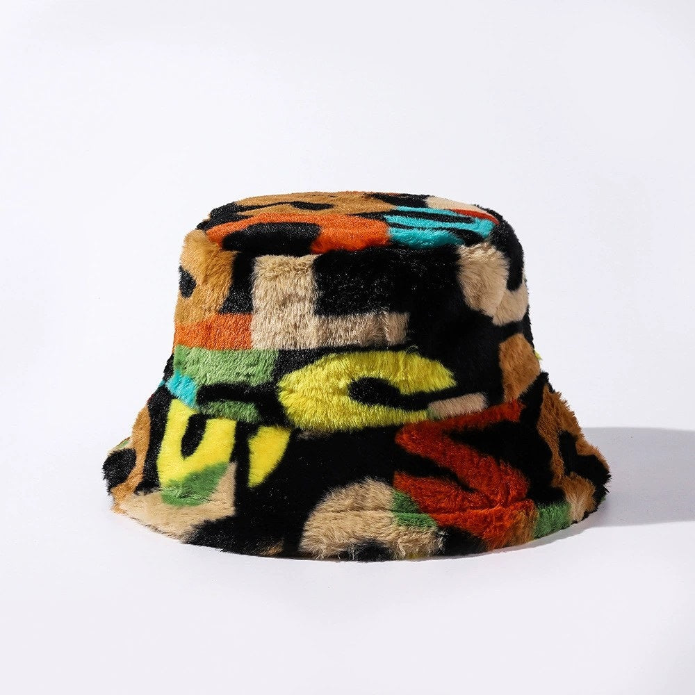 Autumn Winter Tie-Dye Letter Fleece Fisherman Hat – Thickened, Unisex for Skiing & Outdoor Commute