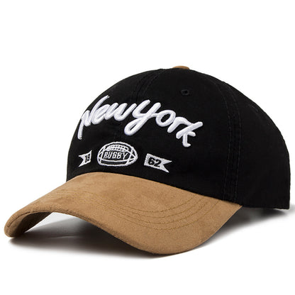 Vintage New York Rugby Baseball Cap - Washed Cotton Embroidered 'NY' Script Hat with 1962 Flags