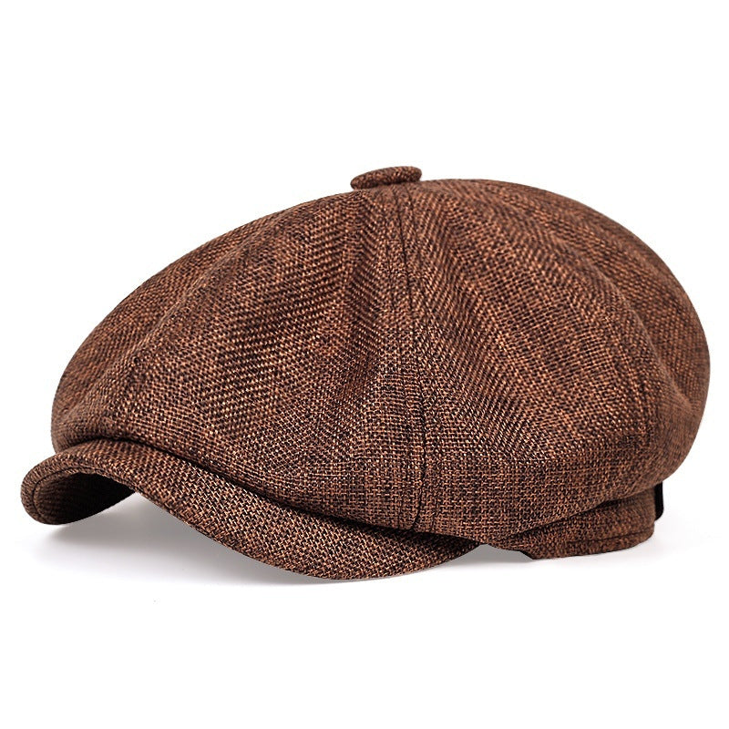 Vintage Linen Blend Octagonal Cap - Breathable Summer Style
