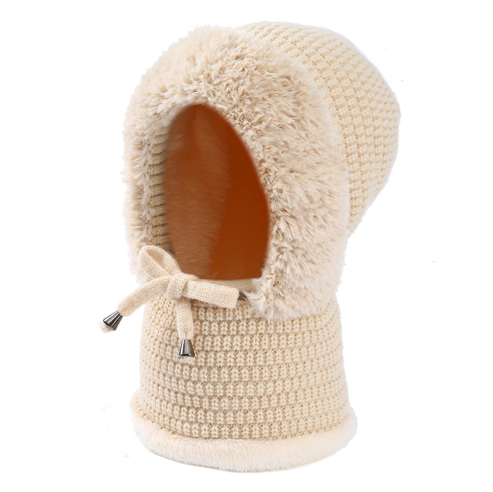 Knitted Hooded Neck Gaiter & Ear Warmer 2-in-1 - Fleece Lined, Drawstring, Windproof for Outdoor, Commute & Sports