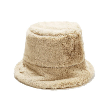 "Retro Chic Fleece Bucket Hat for Women: Cozy Style with a Touch of Japanese Influence, Perfect for Autumn and Winter Wardrobe" 浅卡其 Hat - Size undefined