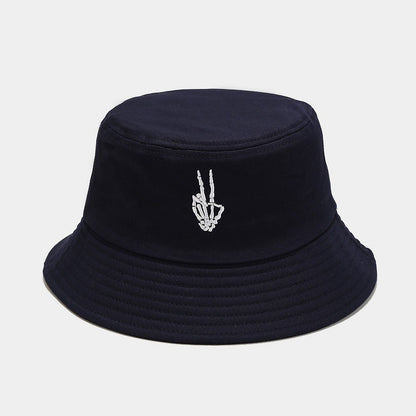 "Skull Finger Embroidered Bucket Hat - New European-American Style Fishing Hat for Cross-Border E-Commerce Trendsetters" Navy Blue Hat - Size undefined