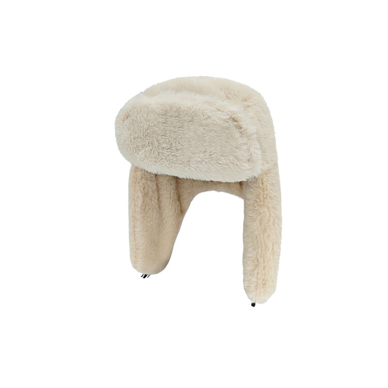 "Winter New Arrival Cotton Hat for Outdoor Cycling - Windproof, Thickened with Rabbit Fur Ear Protection, Cozy Northeastern Style" Off White Hat - Size undefined