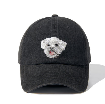 Gorra de béisbol vintage negra lavada con bordado de perro | Gorra ajustable para amantes de las mascotas
