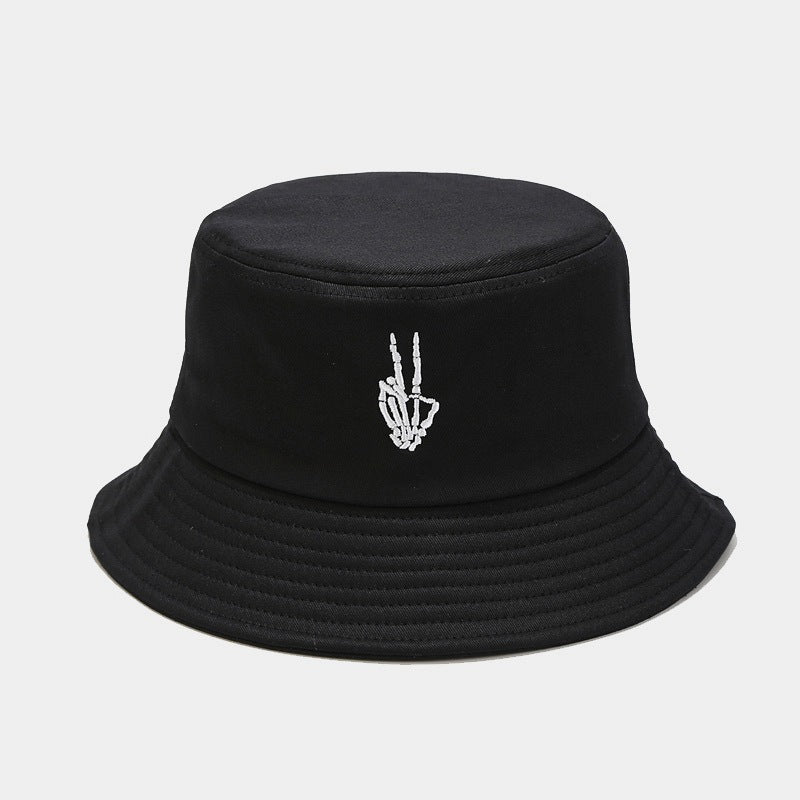 "Skull Finger Embroidered Bucket Hat - New European-American Style Fishing Hat for Cross-Border E-Commerce Trendsetters" Black Hat - Size undefined