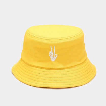 "Skull Finger Embroidered Bucket Hat - New European-American Style Fishing Hat for Cross-Border E-Commerce Trendsetters" Yellow Hat - Size undefined