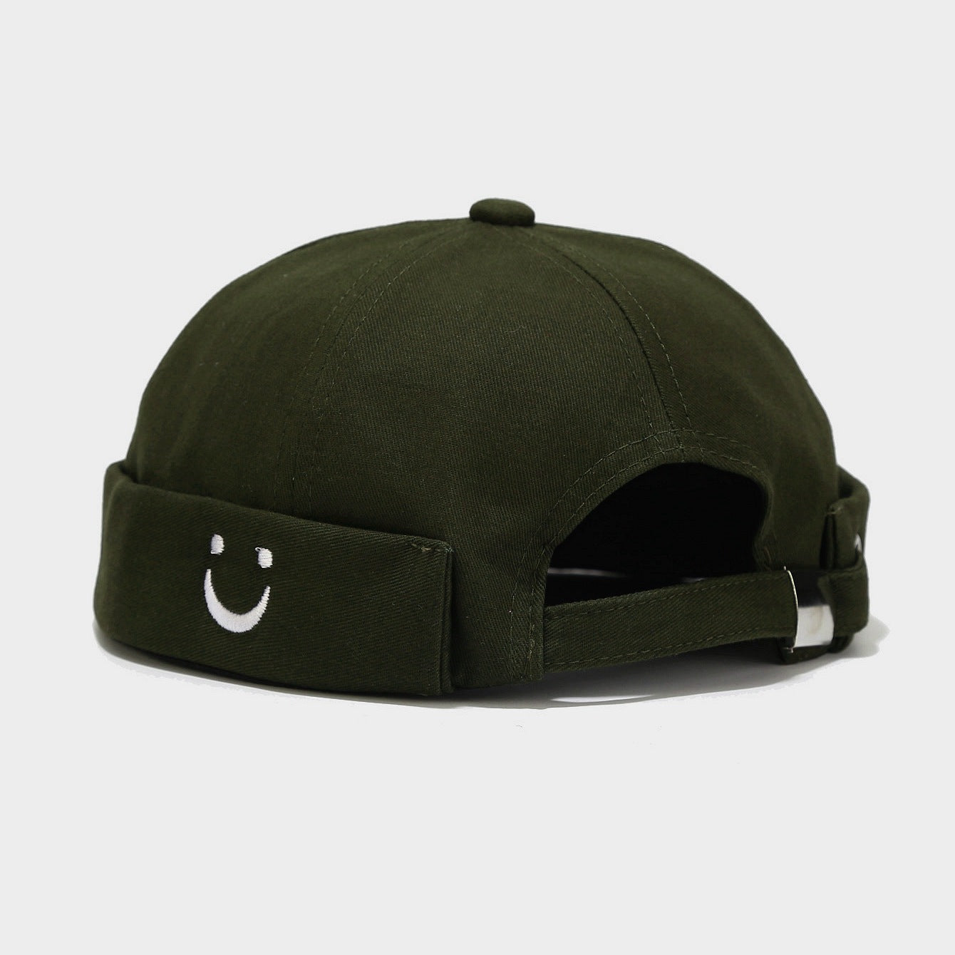 2024 New Minimalist U-Smile Face Embroidered Cotton Visor Hat - Unisex Trendy Label, Brimless Bucket Hat for Fashionable Hip Hop Style Army Green Hat - Size undefined