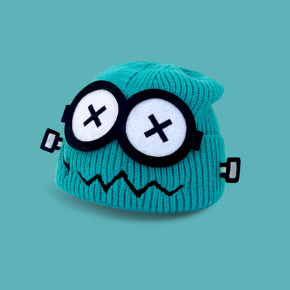 Glitch Robot Beanie - Tech-Inspired Knit Cap for Large Head Sizes | Windproof Commuter Hat