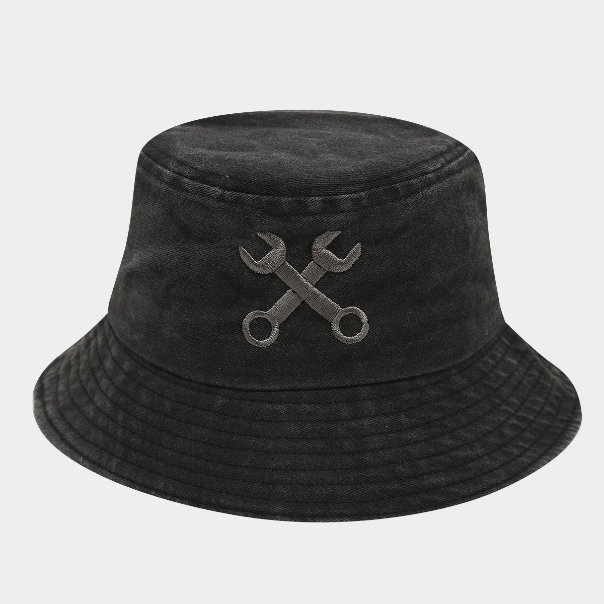 Creative Embroidered Bucket Hat - 'Fix Things' Mechanic Wrench Design, UV Protection, Breathable Outdoor Fisherman Hat