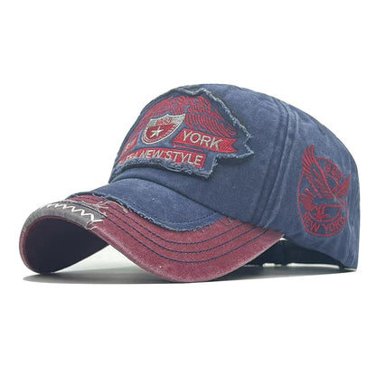 Vintage New York Eagle Distressed Baseball Cap - Washed Cotton 1986 Embroidered Patch Hat