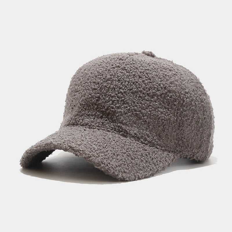 "2024 Autumn Pure Color Lamb Wool Baseball Cap - Men's Stylish Warmth, Women's Retro Literary Duckbill Cap" Grey Hat - Size undefined