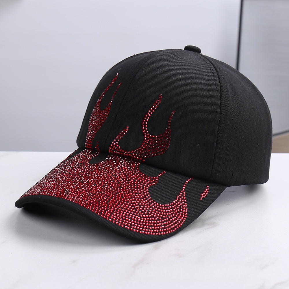 Rhinestone Flame Baseball Cap Bling Bling Fire Pattern Diamond Hat