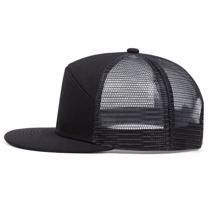 7-Panel Flat Brim Trucker Hat – Breathable Mesh Back, Lightweight Cotton Blend, Unisex Summer Outdoor Sun Protection Cap