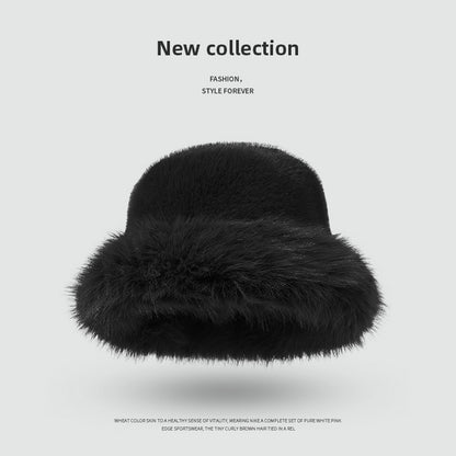 Pandaize Faux Rabbit Fur Bucket Hat for Women – Soft Plush Winter Hat, Warm & Stylish Cold Weather Accessory