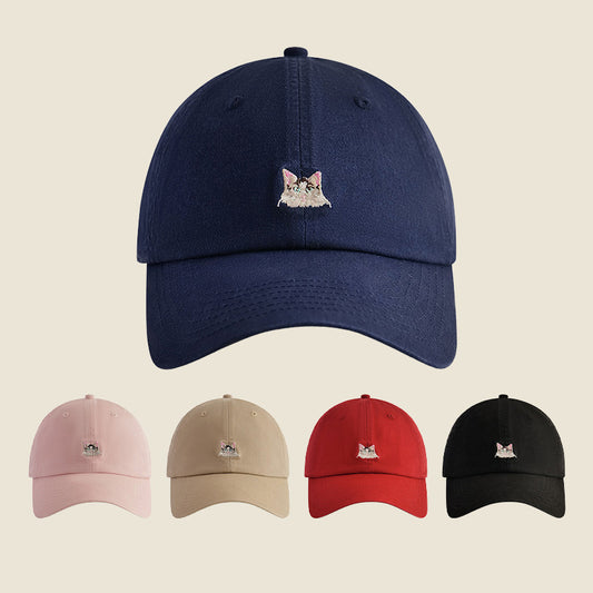 Pandaize Embroidered Cute Cat Soft Top Baseball Cap - Adjustable Unisex Cotton Casual Hat for Women & Men