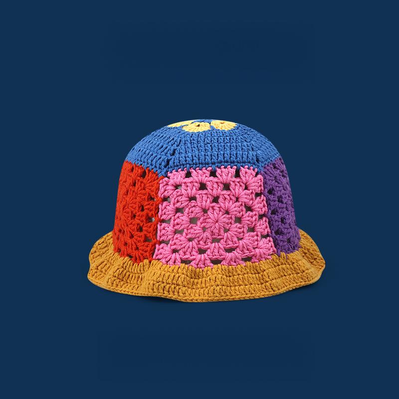 Women's Hand-Crocheted Hollow Knitted Bucket Hat, Japanese Designer Autumn Winter Versatile Face-Flattering Woolen Cap