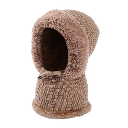 Knitted Hooded Neck Gaiter & Ear Warmer 2-in-1 - Fleece Lined, Drawstring, Windproof for Outdoor, Commute & Sports