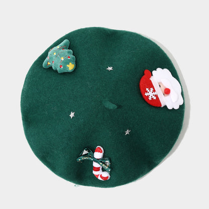 Winter Faux Rabbit Fur Beret - Christmas Themed, Wide Brim, Warm for Commute & Festive Events