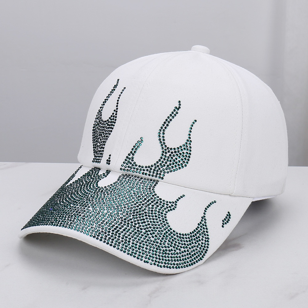 Rhinestone Flame Baseball Cap Bling Bling Fire Pattern Diamond Hat
