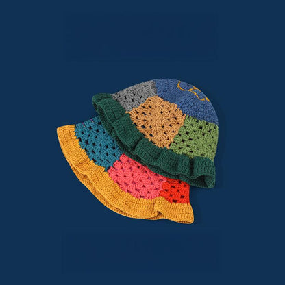Women's Hand-Crocheted Hollow Knitted Bucket Hat, Japanese Designer Autumn Winter Versatile Face-Flattering Woolen Cap