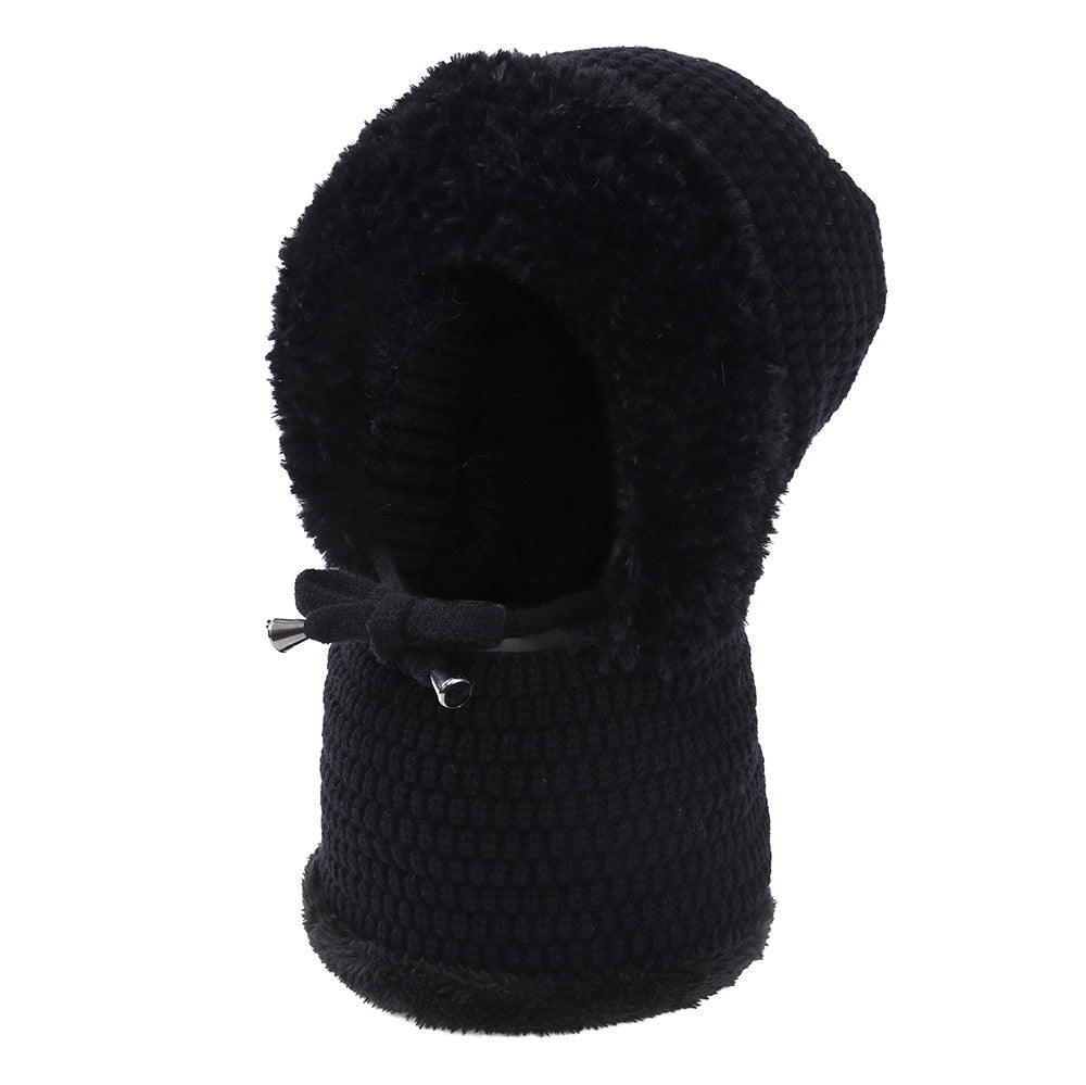 Knitted Hooded Neck Gaiter & Ear Warmer 2-in-1 - Fleece Lined, Drawstring, Windproof for Outdoor, Commute & Sports