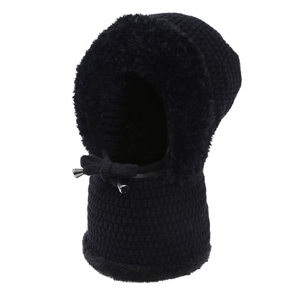 Knitted Hooded Neck Gaiter & Ear Warmer 2-in-1 - Fleece Lined, Drawstring, Windproof for Outdoor, Commute & Sports