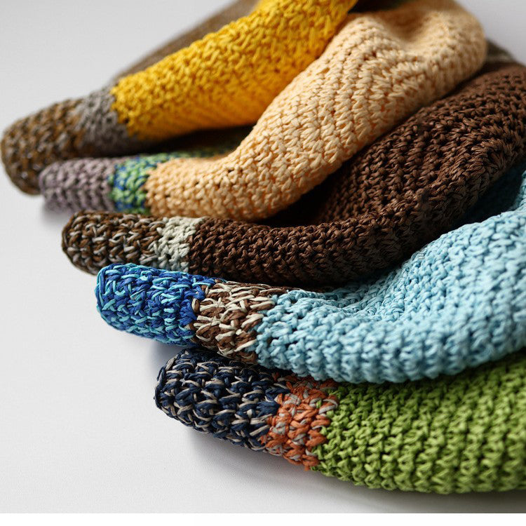 Pandaize カラーブロック 麦わら帽子 夏用 通気性 サンハット UVカット 折りたたみ式 バケットハット 男女兼用