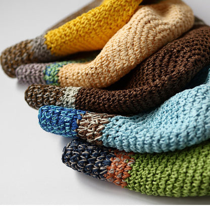 Pandaize カラーブロック 麦わら帽子 夏用 通気性 サンハット UVカット 折りたたみ式 バケットハット 男女兼用