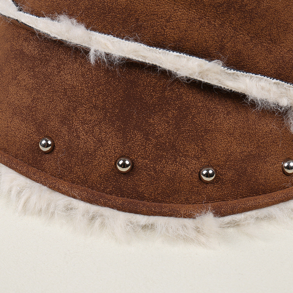 Unisex Autumn Winter New Fashion Suede Bucket Hat, Faux Rabbit Fur Lined Thickened Warm Small Brim Basin Cap, Stylish Elegant Headwear