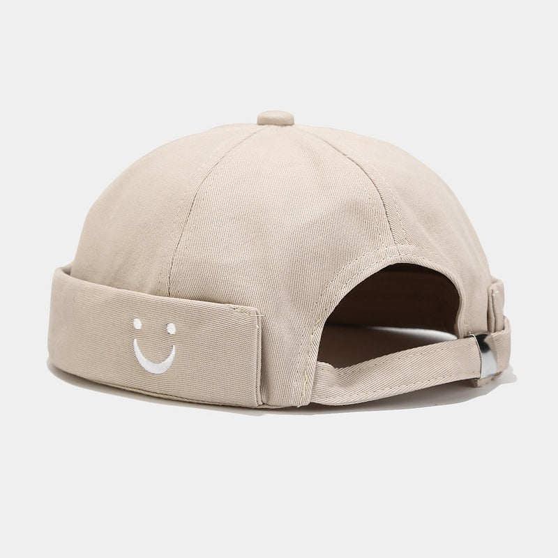 2024 New Minimalist U-Smile Face Embroidered Cotton Visor Hat - Unisex Trendy Label, Brimless Bucket Hat for Fashionable Hip Hop Style Off White Hat - Size undefined