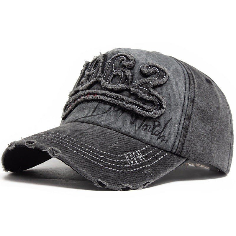 Vintage 1962 Distressed Baseball Cap - Washed Cotton Patchwork Hat with Embroidery and Adjustable Strap