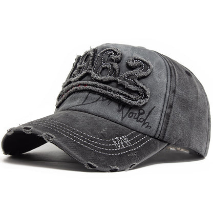 Vintage 1962 Distressed Baseball Cap - Washed Cotton Patchwork Hat with Embroidery and Adjustable Strap