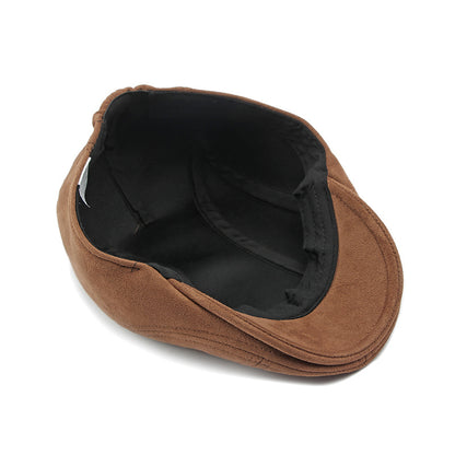 Pandaize Classic Suede Flat Cap – Unisex Vintage Beret Hat, British Style Newsboy Cap for Men & Women, Casual Autumn/Spring Wear