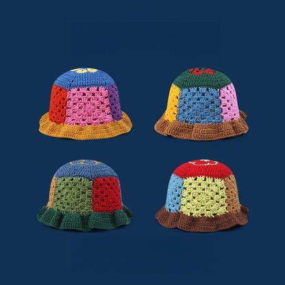 Women's Hand-Crocheted Hollow Knitted Bucket Hat, Japanese Designer Autumn Winter Versatile Face-Flattering Woolen Cap