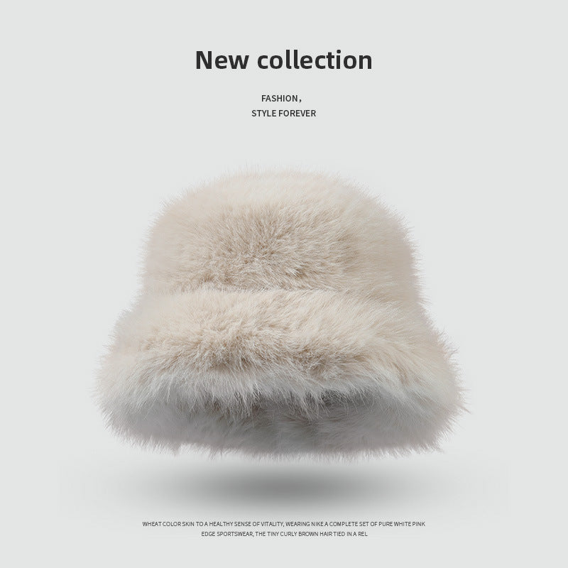 Faux Rabbit Fur Women's Bucket Hat – Winter Plush Thick Warm Fashionable Hat
