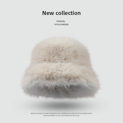 Faux Rabbit Fur Women's Bucket Hat – Winter Plush Thick Warm Fashionable Hat