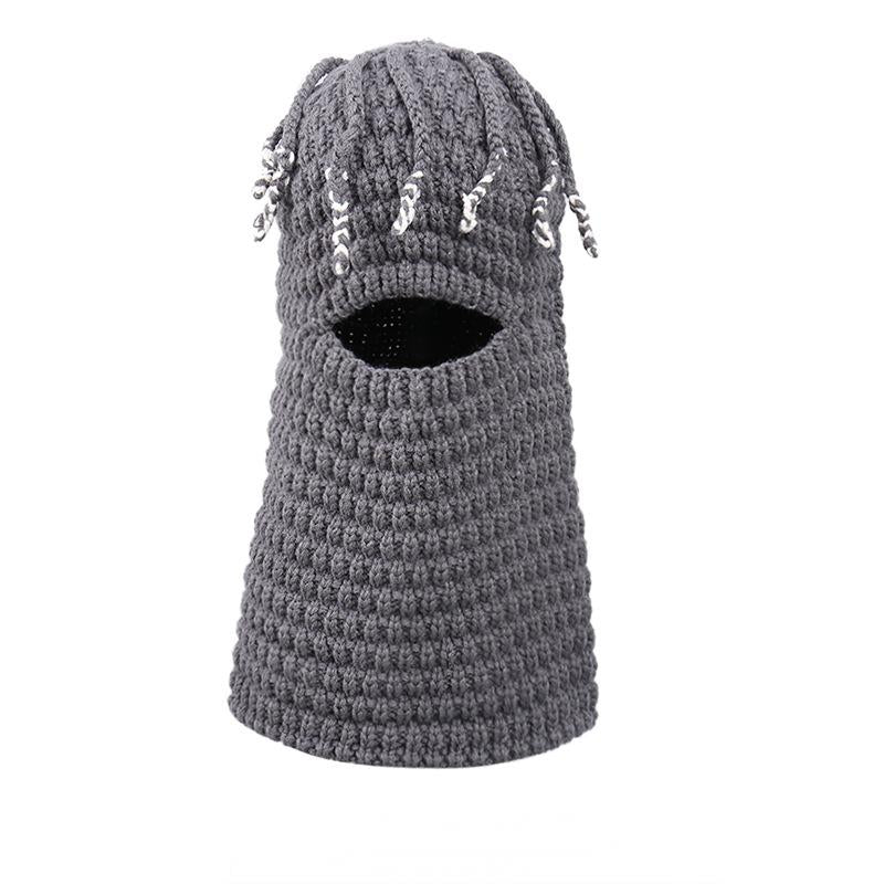 Knitted Beanie for Unisex, Autumn Winter Funny Ear-Warming Mask-Integrated Cap, Trendy Headwear